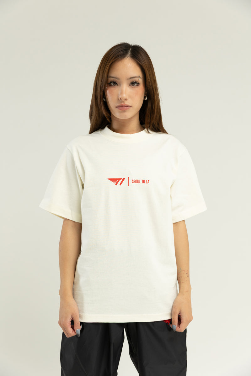 T1 Seoul to LA Cropped T-Shirt - Cream