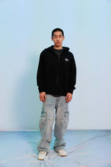 Pearl Flower Zip up Hoodie - Black