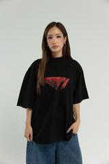 T1 3D Drop Shoulder T-Shirt- Black