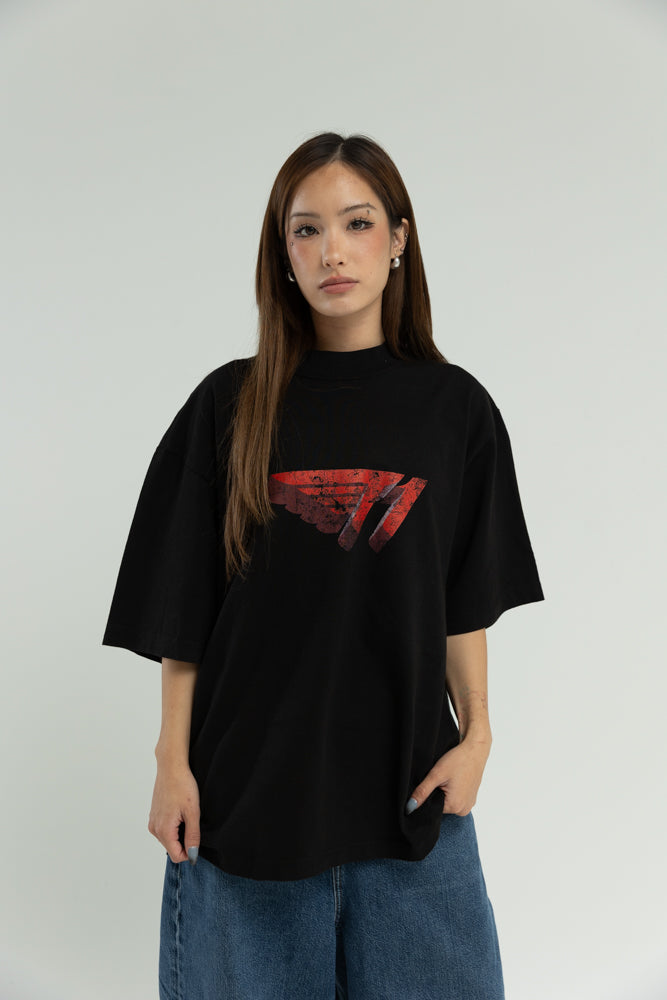 T1 3D Drop Shoulder T-Shirt- Black