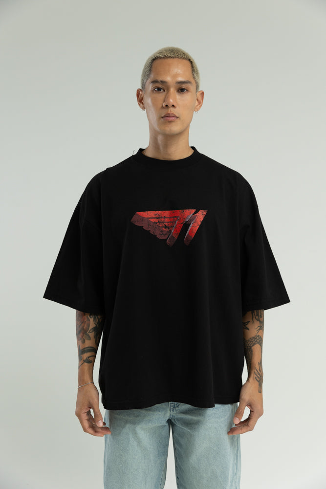 T1 3D Drop Shoulder T-Shirt- Black