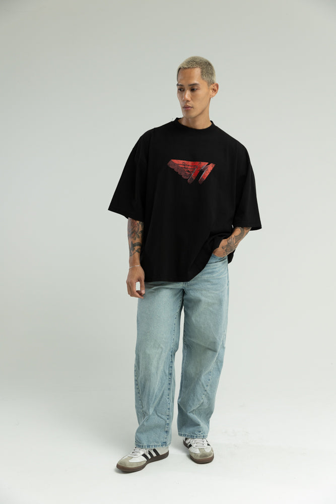 T1 3D Drop Shoulder T-Shirt- Black