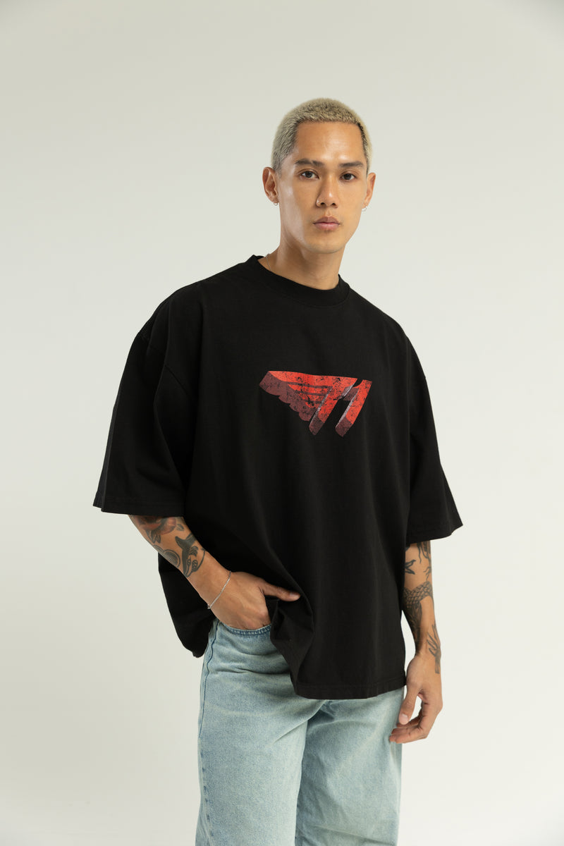 T1 3D Drop Shoulder T-Shirt- Black