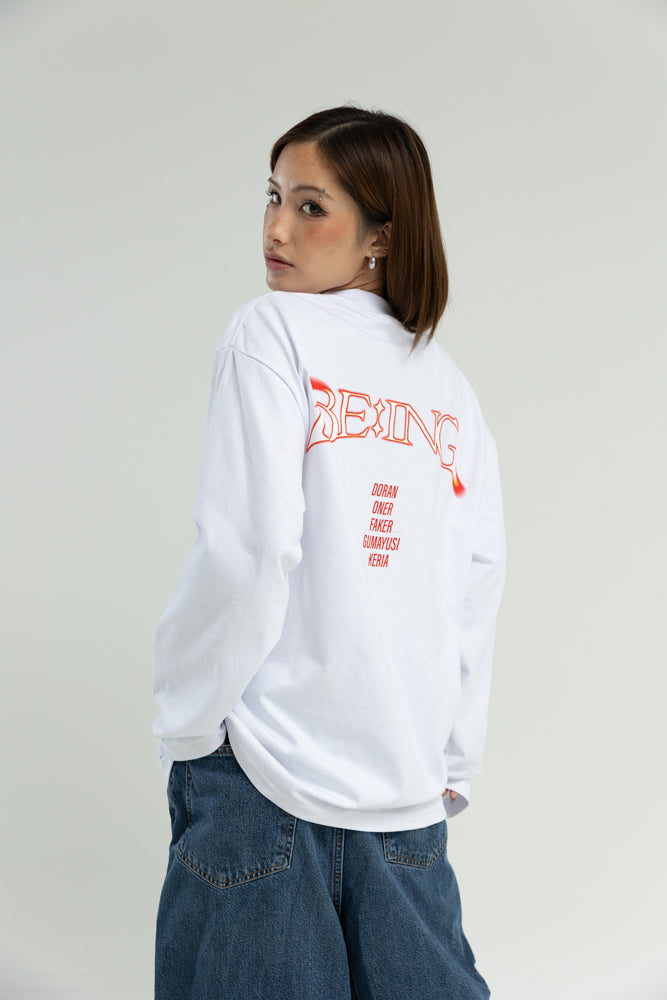 T1 BE:ING Oversized Long Sleeve - White