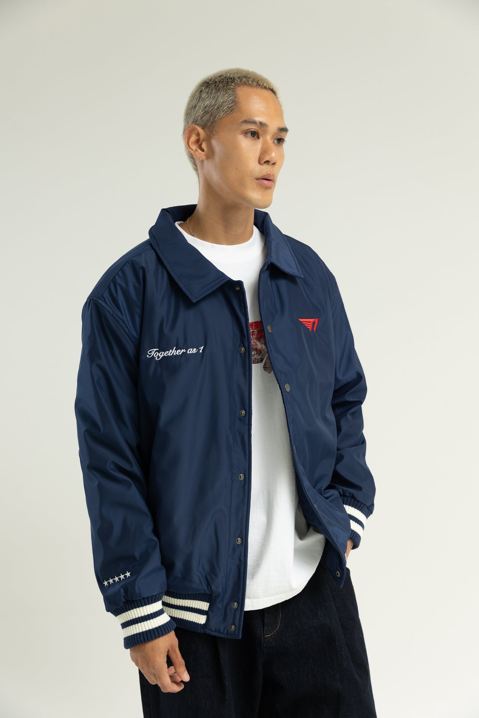 T1 Together As 1 Varsity Jacket- Navy – T1 Shop