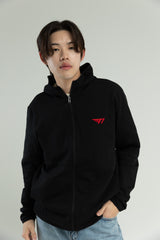 T1 BE:ING Oversized Zip Up Jacket - Black