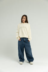 T1 BE:ING Cropped Hoodie - Cream
