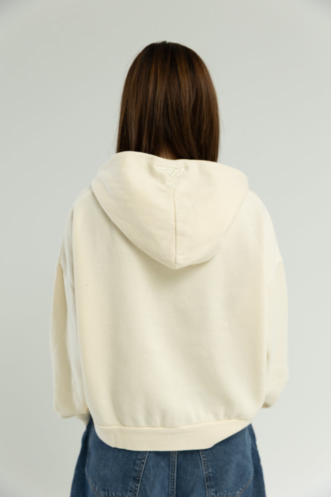 T1 BE:ING Cropped Hoodie - Cream