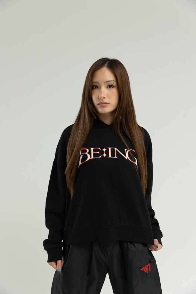T1 BE:ING Cropped Hoodie - Black