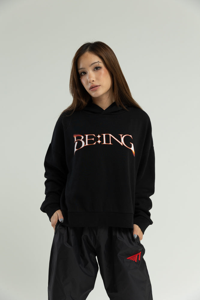 T1 BE:ING Cropped Hoodie - Black
