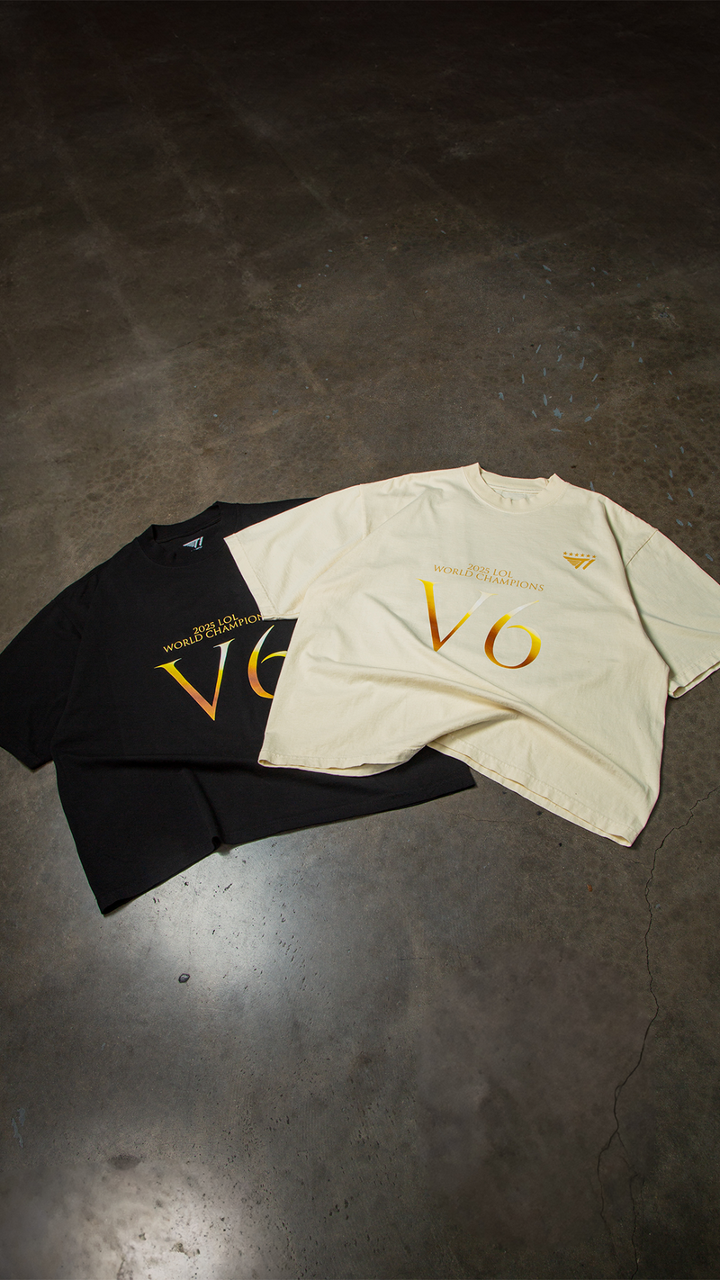 T1 2025 World Champions V6 Drop Shoulder T-Shirt- Cream