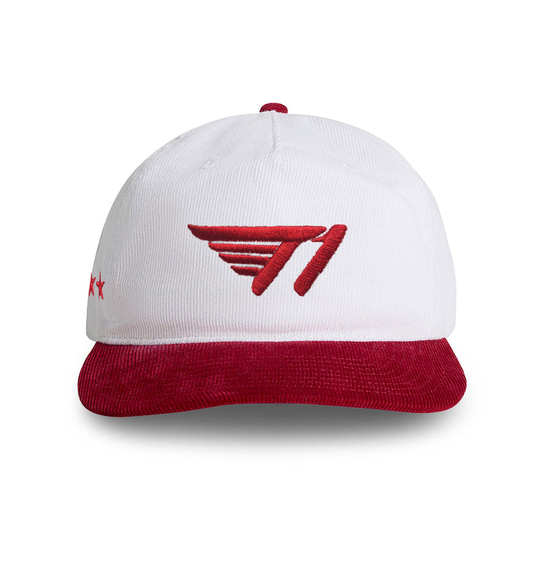 T1 Five-Time Champions Corduroy Cap - White/Red