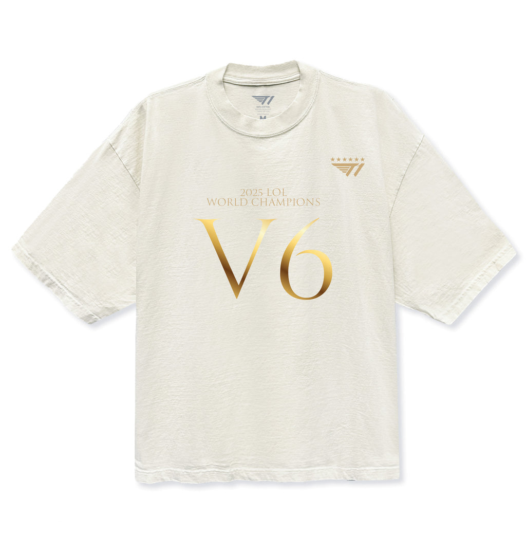 T1 2025 World Champions V6 Drop Shoulder T-Shirt- Cream – T1 Shop