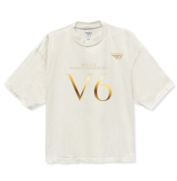 T1 2025 World Champions V6 Drop Shoulder T-Shirt- Cream
