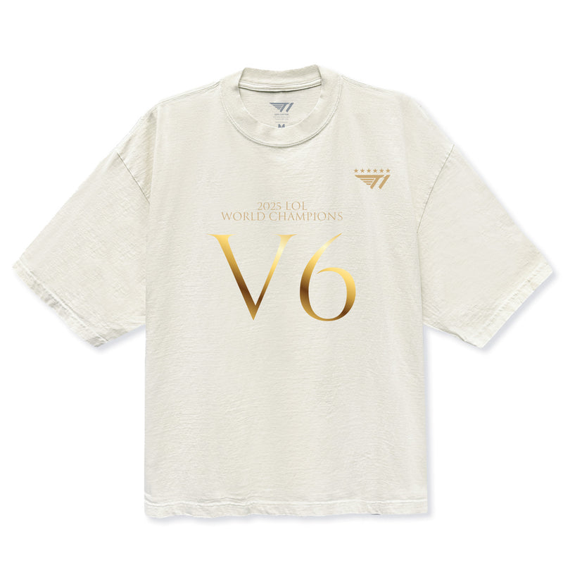 T1 2025 World Champions V6 Drop Shoulder T-Shirt- Cream