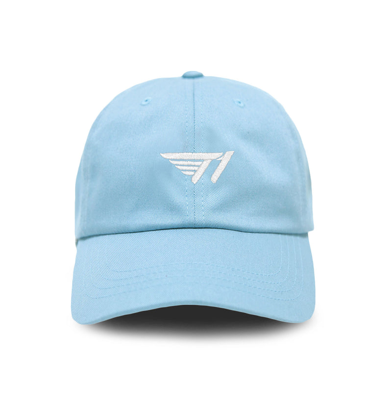 T1 Dad Hat_White on Blue