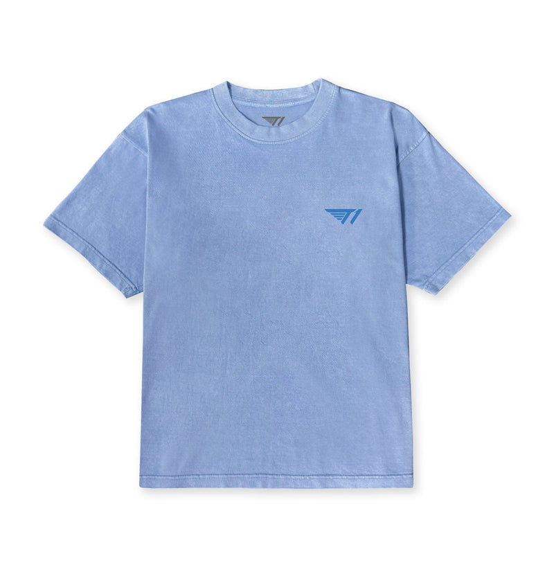 T1 Logo Tee_Blue Wave on Blue