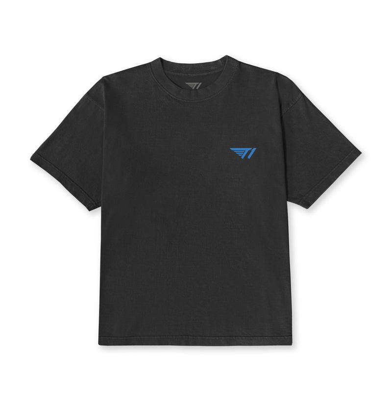 T1 Logo Tee_Blue Wave on Black