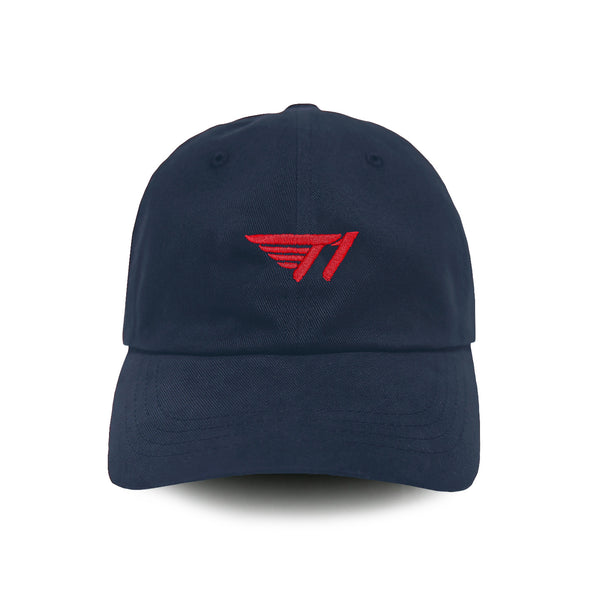 T1 Dad Hat_Red on Navy