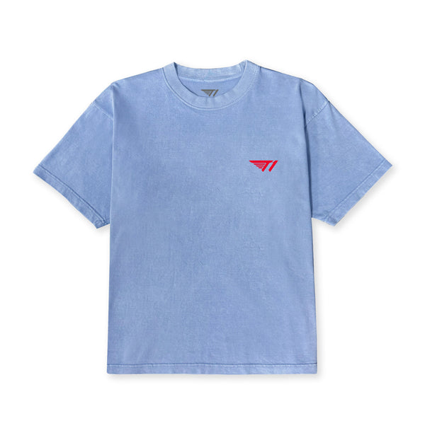 T1 Logo Tee_Red Camo on Blue