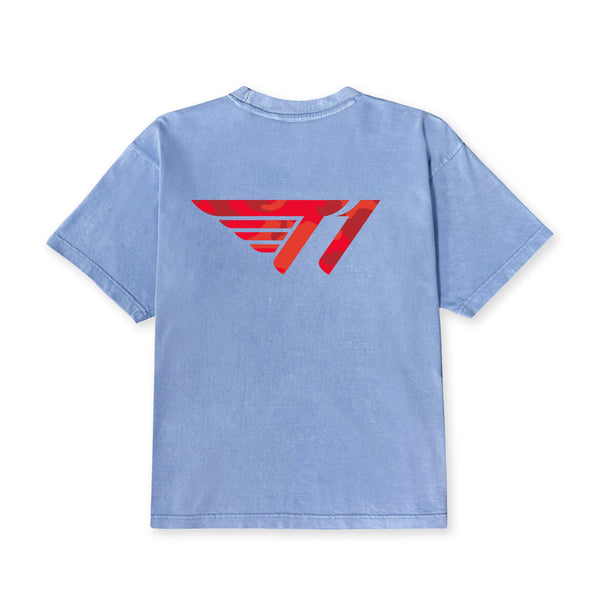 T1 Logo Tee_Red Camo on Blue