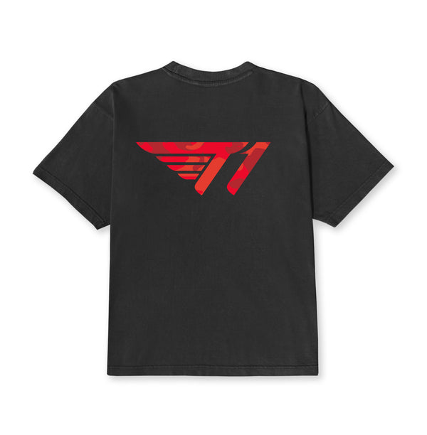 T1 Logo Tee_Red Camo on Black